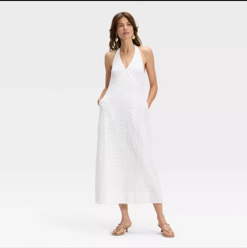 Women's Eyelet Maxi A-Line Dress - A New Day White